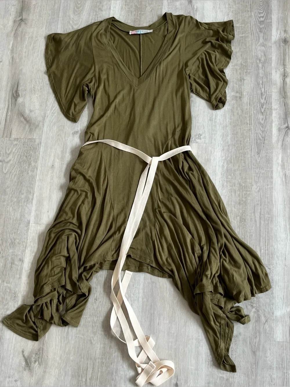 Free People Beach Somewhere Dress S 100% Modal Boho Mini Tunic Cover Up Green